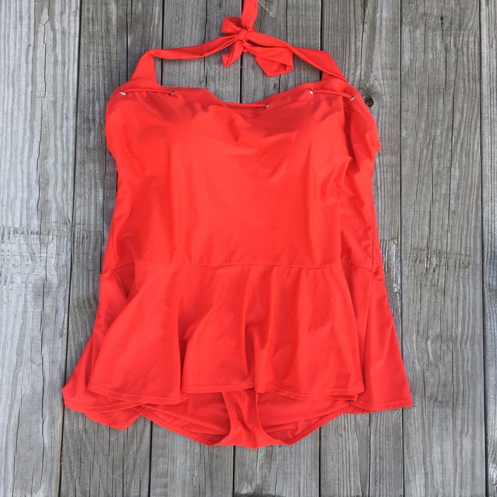 Red Halter Top 1 piece Skirt Swimsuit 24W Bra Cups Support 0962